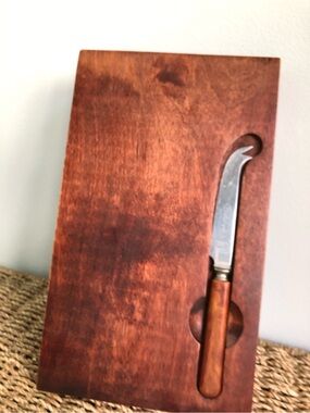 Vintage MCM Baribocraft Canada Wooden Cheese Board & Knife Set